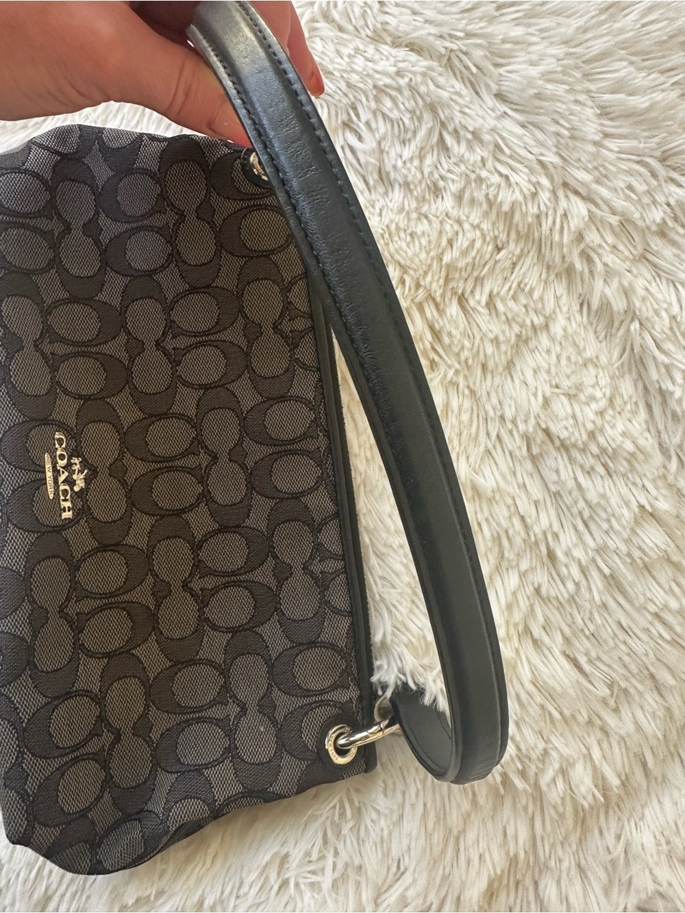 Coach Charley Signature Canvas Shoulder Bag Charcoal Black Small Zip Purse - Picture 13 of 15